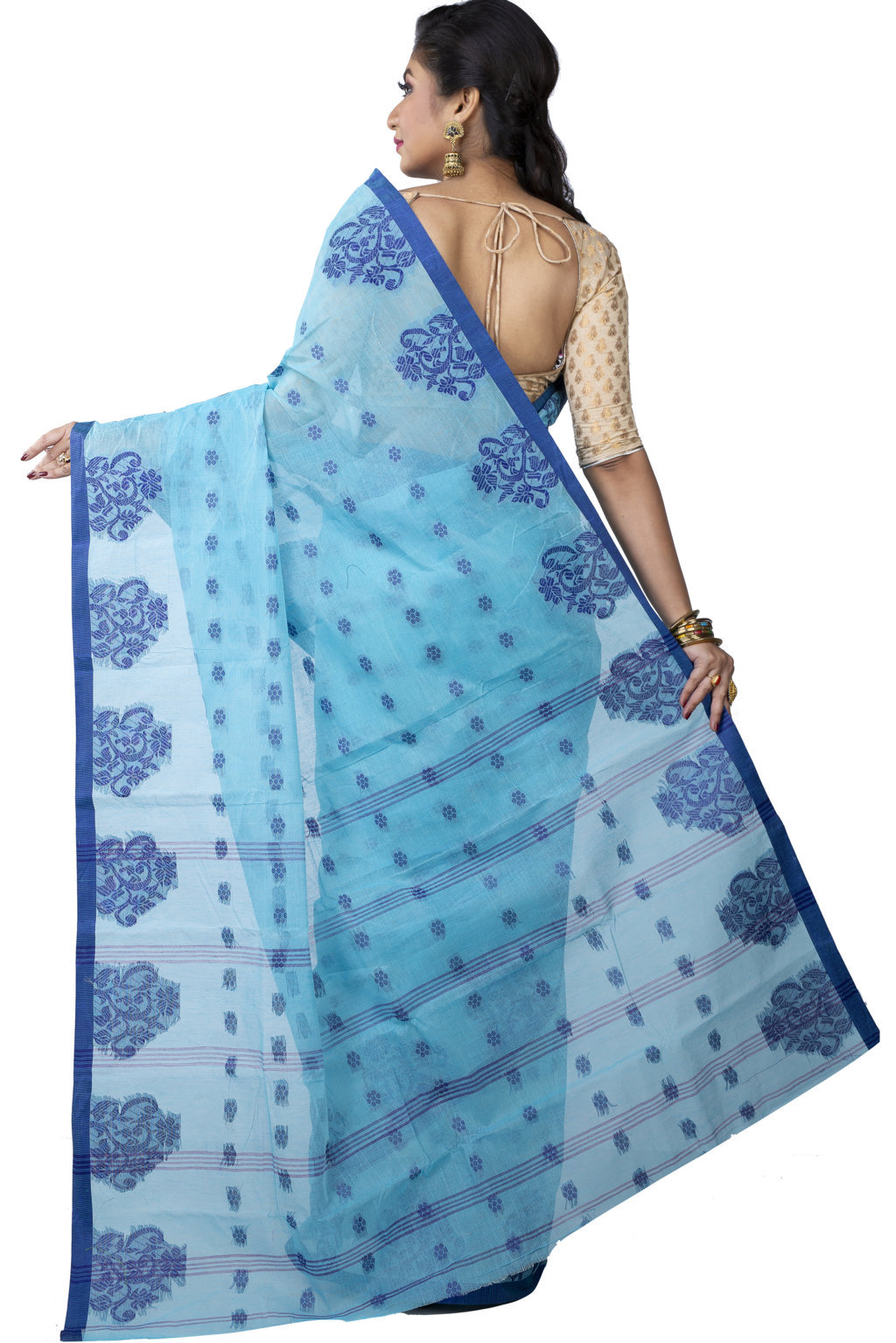 Sky Blue Pure Cotton Botgach Tant Saree (542)